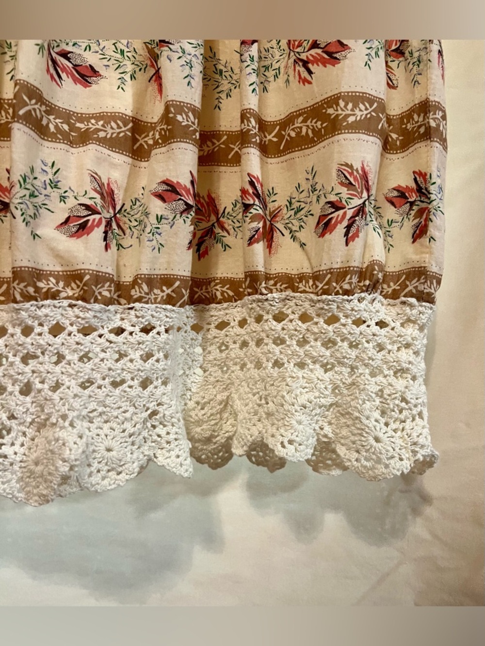 Angie Boho Cream Floral Tiered Skirt with Crochet Hem - Picture 4 of 8